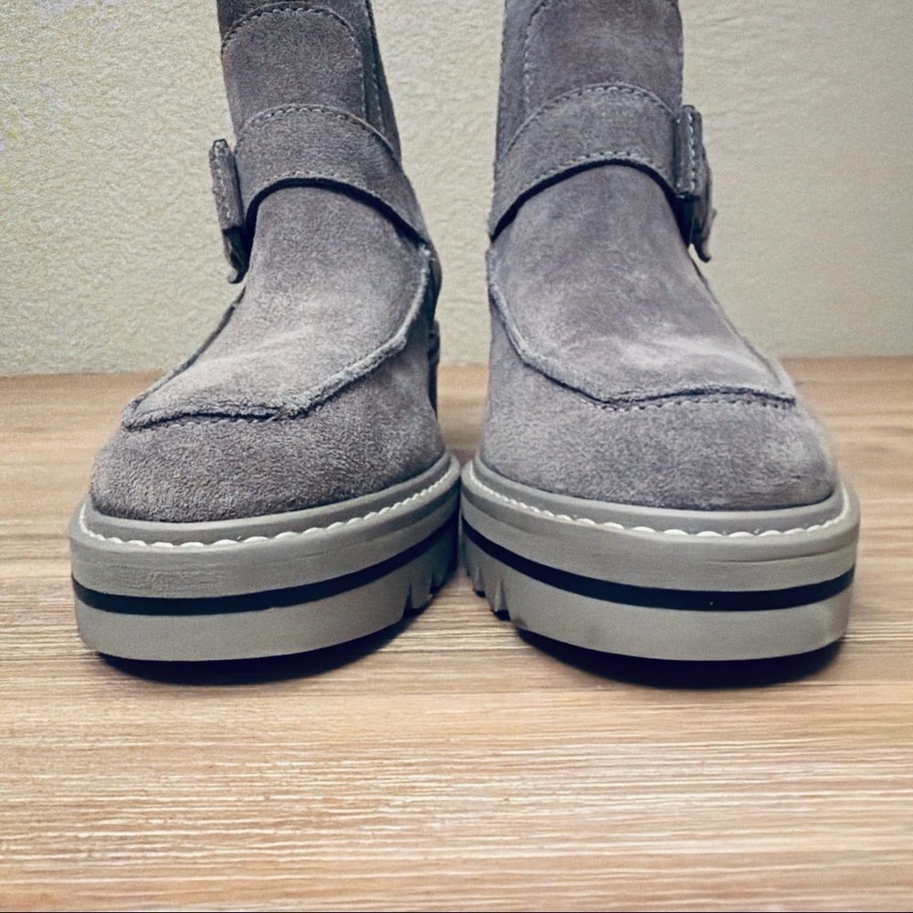 Bernardo Sonja Suede Buckle Boots Gray Size 6.5 Zipper Chunky Lug Block Sole - Picture 8 of 12